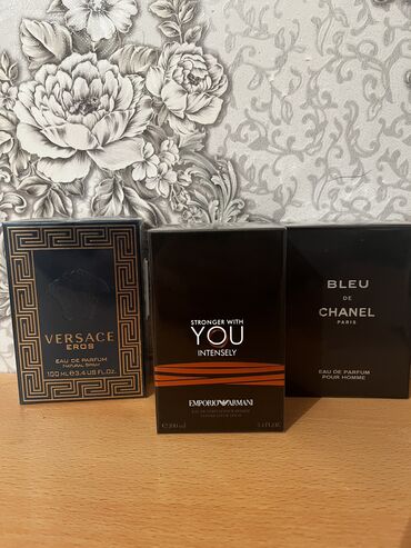 versace etir qiymeti: Versace Eros, Bleu de Chanel, Stronger With You hər biri 100ml
