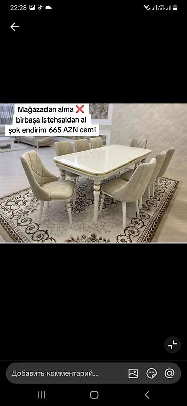 söküntü dik: Qonaq otağı üçün, Yeni, Açılmayan, Dördbucaq masa, 6 stul — 2