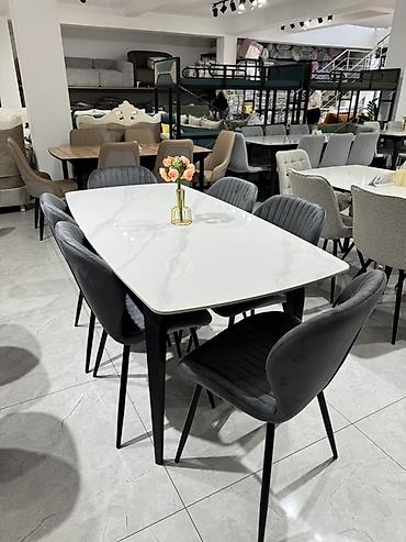 silver kitchen: Обеденный комплект: стол с керамической столешницей + мягкие стулья - — 8