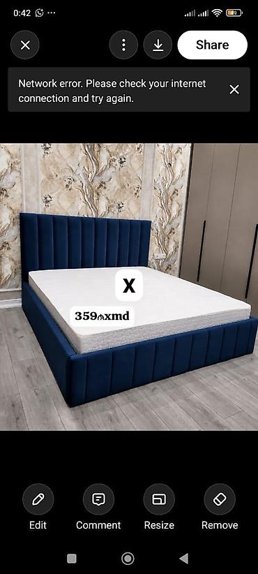islenmis matras: Mebel dəsti – yumşaq başlıqlı iki nəfərlik çarpayı - Rəng: tünd mavi — 1