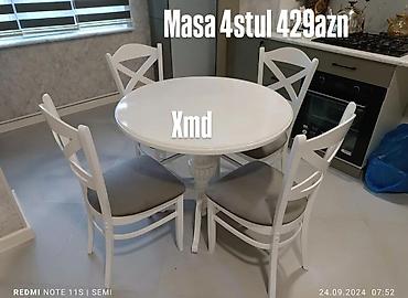 Masa və oturacaq dəstləri: Masa və 6 stul dəsti – Xmd • Komplekt: 1 yemək masası + 6 ədəd stul — 112