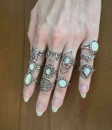 женские серебряные кольца: Комплект колец природные огненный опал - ювелирные изделия -