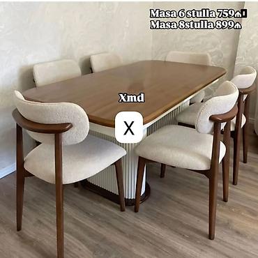 massiv parket: Modern yemək otağı dəsti - Dördkünc taxta üstlü masa: yumru künclər — 1