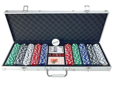 покерные фишки: Покер в металлическом кейсе (карты 2 колоды, фишки 500 шт, без