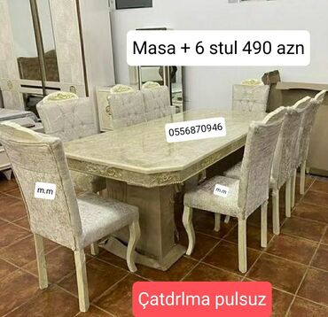 Masa və oturacaq dəstləri: Qonaq otağı üçün, Yeni, Açılmayan, Dördbucaq masa, 6 stul — 25