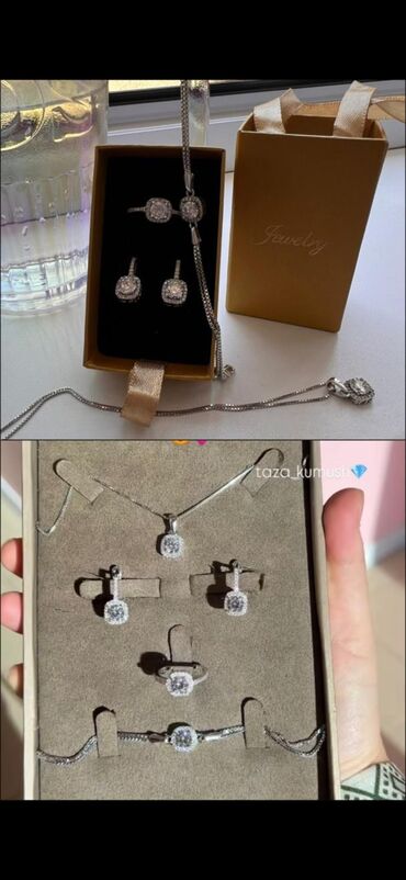 Ювелирный комплект в серебристом тоне с камнями Состав набора: -