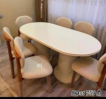 Yemək otağı üçün elegant masa-stul dəsti - Dəst: 1 ədəd oval masa + 6