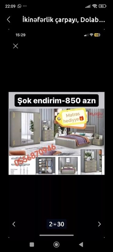 Yataq otağı dəstləri: İkinəfərlik çarpayı, Dolab, 2 tumba, Termo, Azərbaycan, Yeni — 9