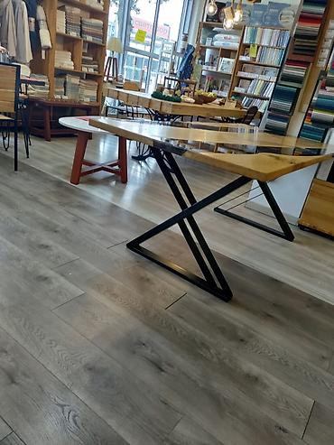 komode bele: Epoxy sto Hrast/ crni metalik 90x181 cm Ploča stola — 2
