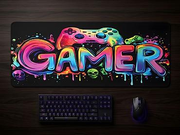 desk: Böyük Oyun Mauspadı 80x30 cm (Gaming Mouse Pad / Desk Mat) – Neon — 7