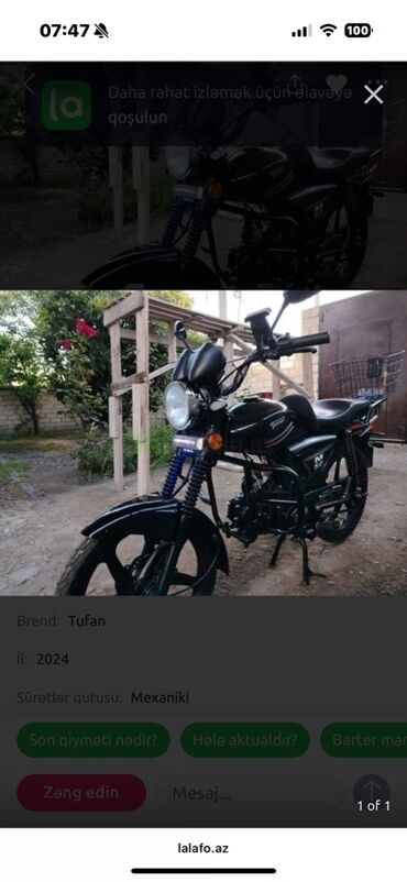 Motosikletlər: Tufan - tufan m50, 50 sm3, 2024 il, 10000 km