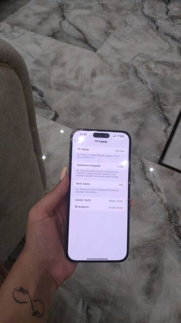 iphone xoş max: IPhone 15 Pro Max, 256 GB, Gümüşü, Barmaq izi, Face ID, Sənədlərlə