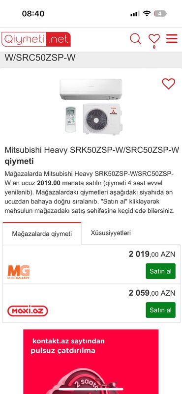 işlənmiş kondisioner satisi: Kondisioner Mitsubishi, Yeni, 40-45 kv. m