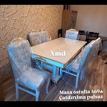 Masa və oturacaq dəstləri: Mebel dəsti – masa və 6 stul - Klassik üslubda, ağ-krem rəngli masa; — 1