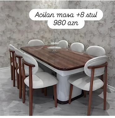 Açılan masa + 8 stul dəsti - Dəst: 1 ədəd açılan masa və 8 ədəd stul