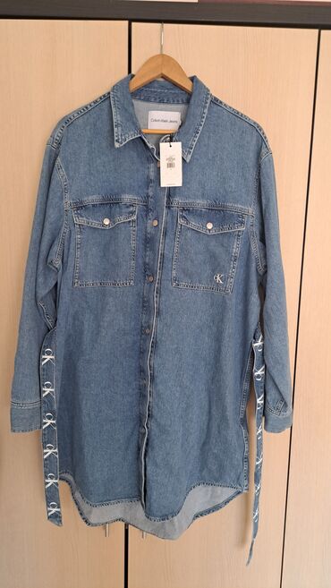 jeans haljine: Calvin Klein L (EU 40), XL (EU 42), bоја - Svetloplava, Drugi stil, Dugih rukava