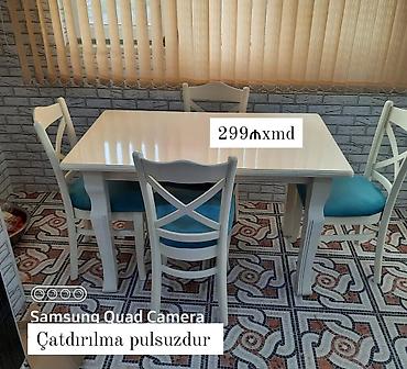 Masa və oturacaq dəstləri: Mətbəx masa dəsti - Dəst: 1 ədəd masa + 4 ədəd stul - Masa ölçüsü — 16