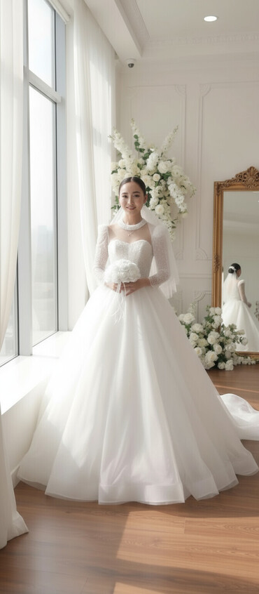 Свадебные платья: Свадебное платье, Пышная модель, 44, 46 (M), цвет - Айвори, Рукава: Длинные, С подъюбником — 1