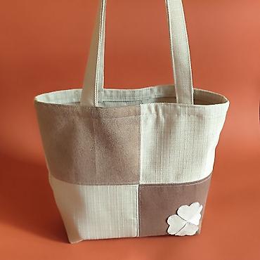 armani tasne: Ručno šivena tote torba – patchwork dizajn u bež i braon tonovima — 2