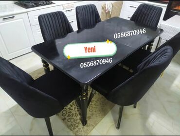 Masa və oturacaq dəstləri: Qonaq otağı üçün, Yeni, Açılmayan, Oval masa, 6 stul — 14