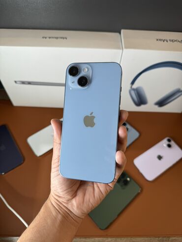 продажа iphone 14: IPhone 14, Б/у, 256 ГБ, Голубой, Защитное стекло, Чехол, В рассрочку, 96 %