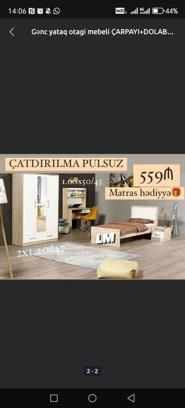 Yataq otağı dəstləri: Təknəfərlik çarpayı, Dolab — 7