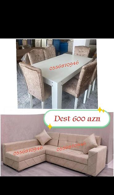 ders masa: Qonaq otağı üçün, Yeni, Açılmayan, Dördbucaq masa, 6 stul — 5