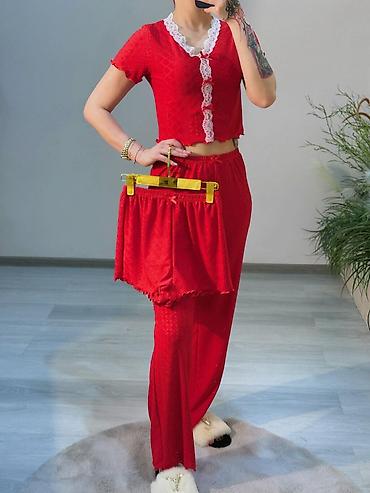 Alt paltarı: Qadın pijama dəsti – 3 hissəli - Rənglər: qara, qırmızı, tünd bordo - — 2