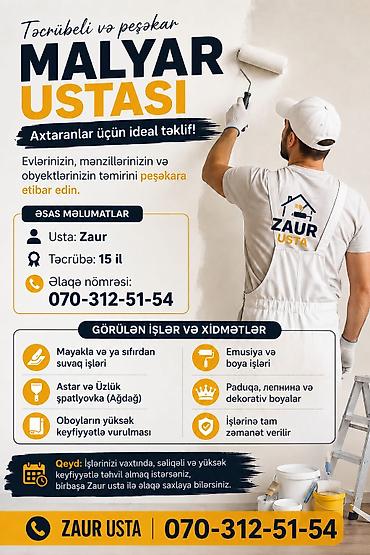 kraska isleri: Peşəkar Malyar Ustası – Zaur Xidmət sahələri: - Mənzil, ev və — 1