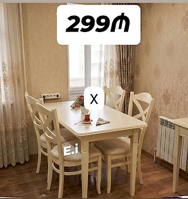 Mətbəx/qonaq otağı üçün stol və 4 ədəd stul dəsti - Rəng: krem/ivori