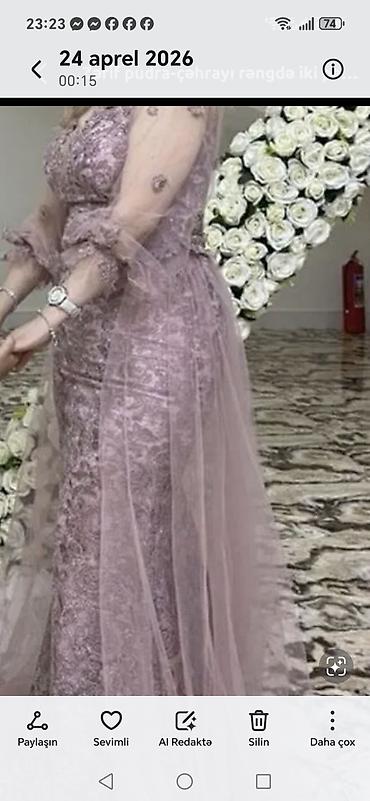 ucuz kask: Pudra-çəhrayı rəngdə zərif ziyafət/libas - Model: uzun, bədənə oturan — 1