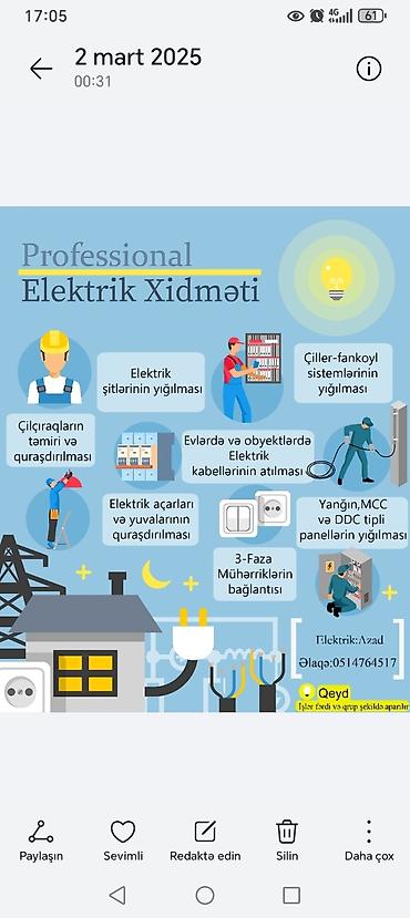 Elektrik işləri: Evlərdə Ofislərdə Abiyektlərdə Elektrik işlərinin görülməsi Listurlarn — 10