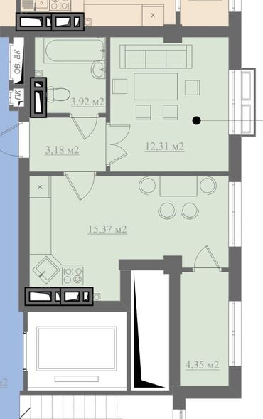 ипотечные квартиры: 1 комната, 39 м², Элитка, 1 этаж, ПСО (под самоотделку)