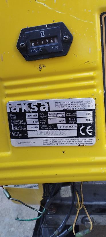 payalnik satilir: Aksa AAP 8000E benzinli generator - Nominal güc: 6 kW - Maksimal güc — 4