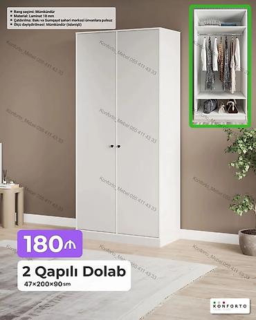 Ev və bağ: 2 qapılı geyim dolabı Xüsusiyyətlər: - Ölçü: 47×200×90 sm - Material — 1