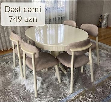 carpayı divan: Qonaq otağı üçün, Yeni, Açılmayan, Oval masa, 6 stul — 1