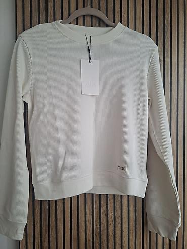 zara basic sako: ZARA ženska dukserica/pulover dugih rukava u krem/beloj boji. Rebrasta — 1
