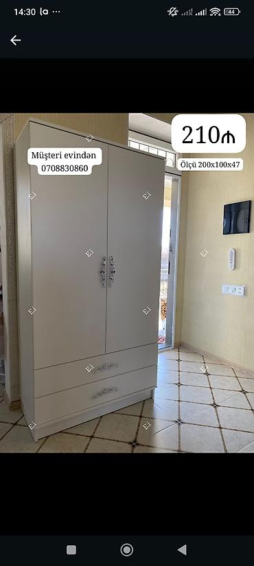 dolab mebel: Ağ rəngli iki qapılı paltar dolabı. - Ölçü: 200 x 100 x 47 sm — 1