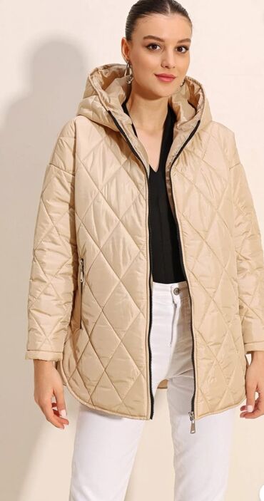 весенняя мужская верхняя одежда: Qadınlar üçün kapüşonlu quilted (romblı tikişli) qışlıq kürkəsiz
