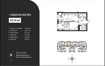 Продажа квартир: 1 комната, 67 м², Таш-Рабат ТРЦ Элитка, 4 этаж, ПСО (под самоотделку) — 3