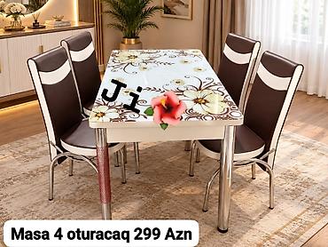 Mətbəx/qonaq otağı üçün dəst: 1 masa + 4 oturacaq. Xüsusiyyətlər: -