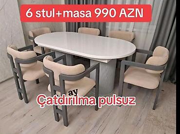 Yemək otağı dəsti – 6 stul + masa - Komplekt: 6 ədəd stul və oval lalafo.az -da Yemək otağı dəsti – 6 stul + masa - Komplekt: 6 ədəd stul və oval