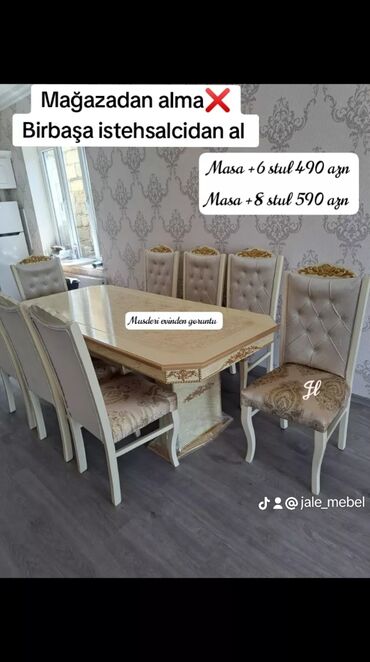 stol stul qiymetleri: Для кухни, Для гостиной, Новый, Нераскладной, Прямоугольный стол, 6 стульев
