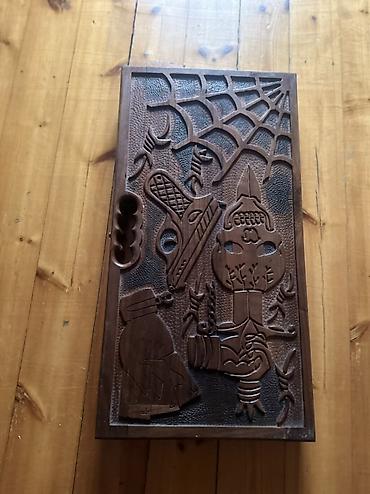 Nərdlər: Ağac oyma naxışlı nərd/şahmat lövhəsi Əl - Material: bərk ağac, tünd — 4