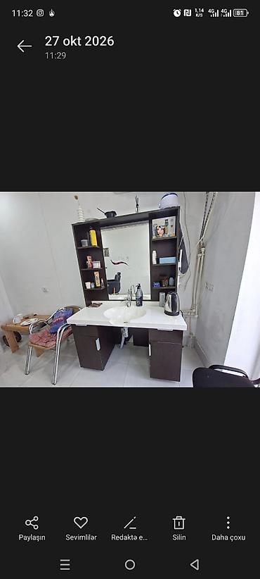 salon skaflari: Bərbər salonu üçün stolüstü lavabo və güzgülü dolab dəsti - Material — 4