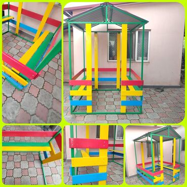 Детские качели: Лодочка качалка Домики беседки для детей +2 скамейки Качели — 4