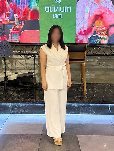 kostum: Ağ qadın dəsti – şalvar və jilet-köynək kombini - Rəng: qarlı ağ - — 1