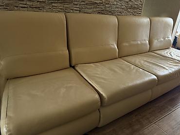 Диваны: Bej rəngli geniş modern dəri divan (açılıb çarpayı olur) * Növ: Künc — 5