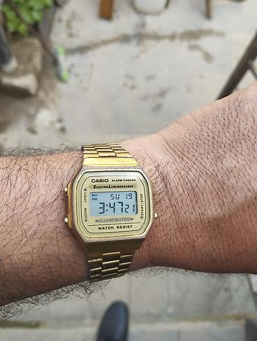 elektron saat: CASIO digital qol saatı – klassik qızılı dizayn - Model: Casio Alarm — 1