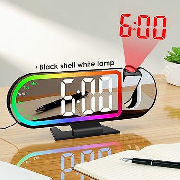 саат: Проекционные настольные часы с зеркальным дисплеем и RGB‑подсветкой - — 1